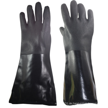 NMSAFETY sandiger Oberfläche Verriegelungs-Einsatz gefälschte Baumwolle schwarz Double-Dip-PVC-Winterhandschuh